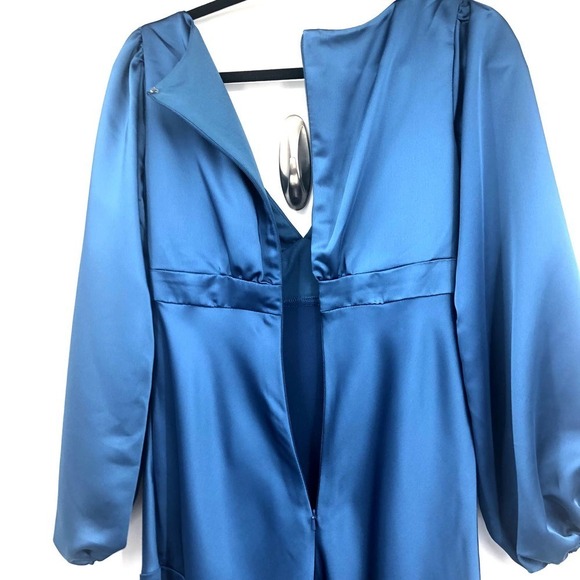 LOVELY Teagan Long Sleeve Blue Charmeuse High/Low Bridesmaid Dress Size 4 NEW - Picture 9 of 11